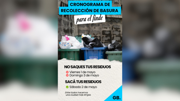 Sin recolección de residuos en Baigorria por el Día del Trabajador