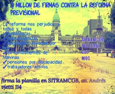 El SITRAM se suma a la campaña “Un millón de firmas contra la reforma previsional”