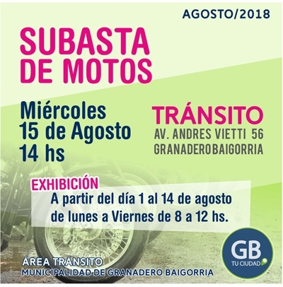 La Municipalidad de Granadero Baigorria subasta motos decomisadas