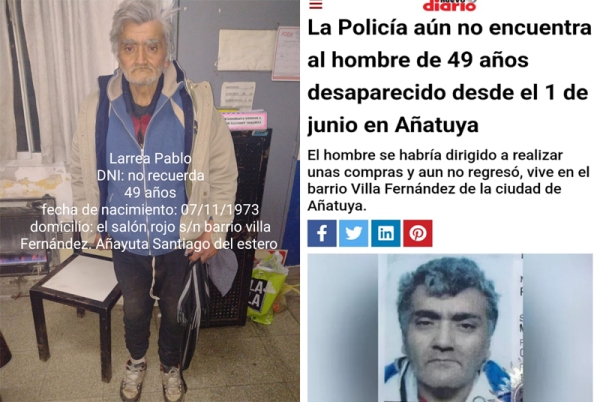 Encuentran en Baigorria a un indigente que era buscado en Santiago del Estero