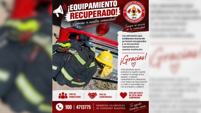 Los Bomberos Voluntarios recuperaron el equipamiento extraviado