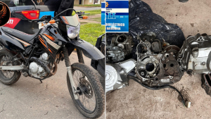 Dos detenidos por desarmar un motor de una moto robada