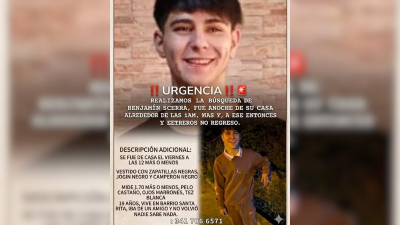 Buscan a Benjamín, un joven de 19 años desaparecido en barrio Santa Rita